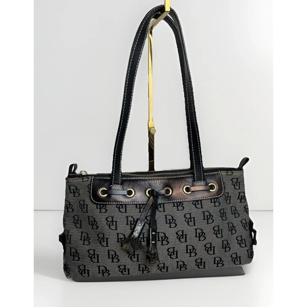 Vintage Dooney & Bourke‎ Signature Monogram Shoulder Handbag Purse Grey/Black